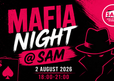Afiș Mafia Night la SAM, pentru adolescenți, 2 august 2026