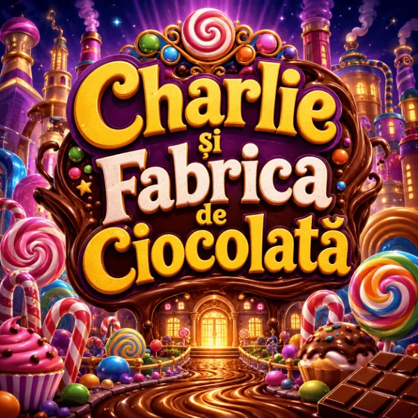 Charlie și fabrica de ciocolată Afiș spectacol Charlie și fabrica de ciocolată, pregătit de copiii de la SAM